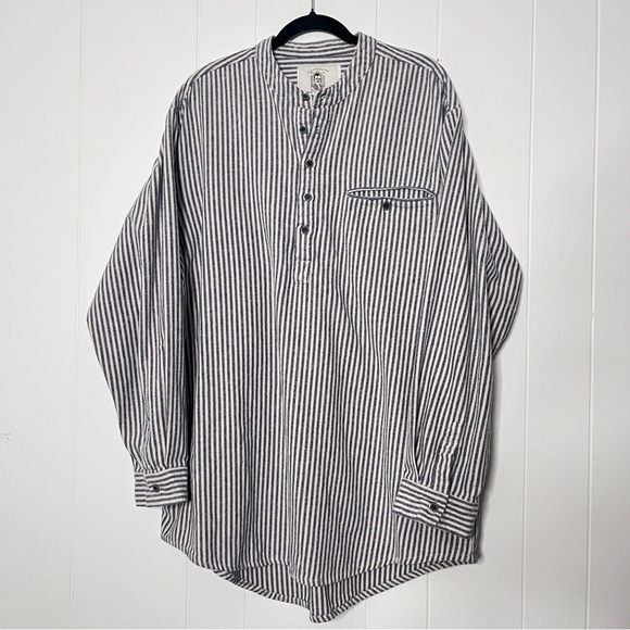 Lee Valley Irish Flannel Grandfather Shirt Popover White Blue Stripe Men's 3XL - Picture 1 of 8